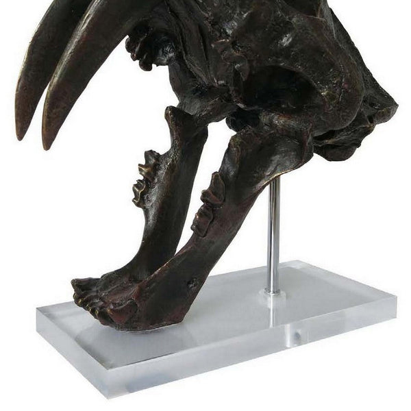 Benzara Rimaa Sabertooth Tiger Tabletop Decor Black Resin Acrylic 13 Inch -BM331063