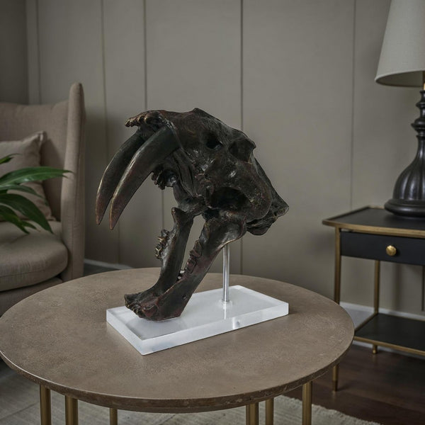 benzara Rimaa Sabertooth Tiger Tabletop Decor Black Resin Acrylic 13 Inch -BM331063