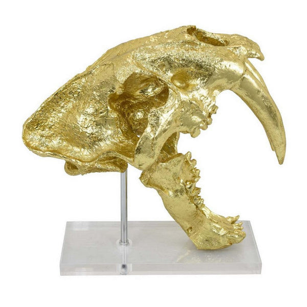 Benzara Rimaa Sabertooth Tiger Tabletop Decor Gold Resin Acrylic 13 Inch -BM331062