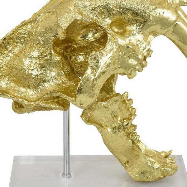 Benzara Rimaa Sabertooth Tiger Tabletop Decor Gold Resin Acrylic 13 Inch -BM331062