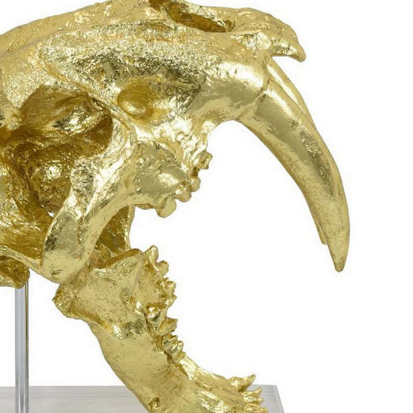 Benzara Rimaa Sabertooth Tiger Tabletop Decor Gold Resin Acrylic 13 Inch -BM331062