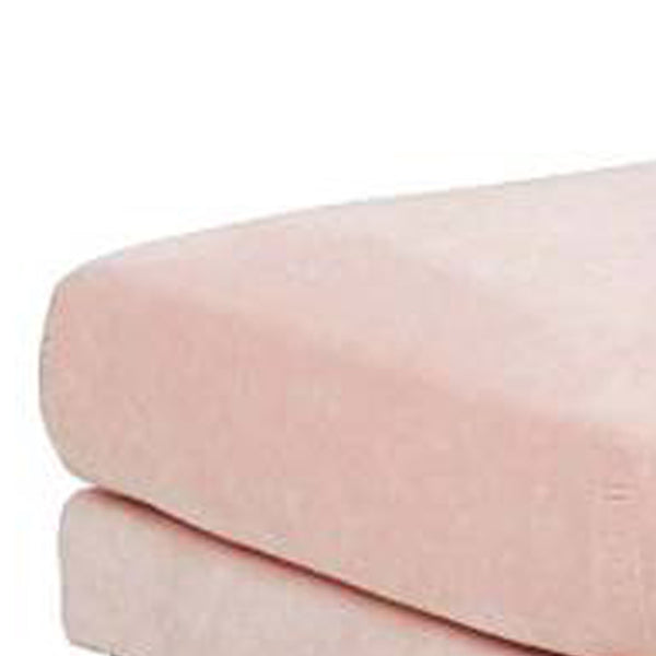 Benzara Rio 32 Inch Modular Ottoman Box Cushion Seat Wood Legs Blush Pink - BM284324