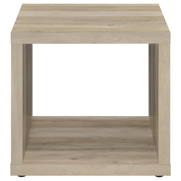 Benzara Rizz Side End Table Square Cube Design Shelf 23 Inch Light Brown -BM329076