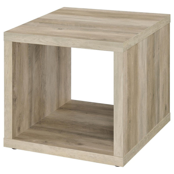 Benzara Rizz Side End Table Square Cube Design Shelf 23 Inch Light Brown -BM329076