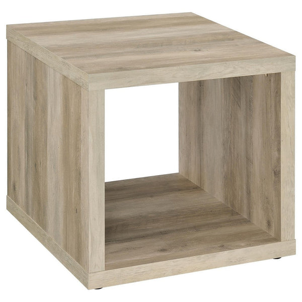 benzara Rizz Side End Table Square Cube Design Shelf 23 Inch Light Brown -BM329076