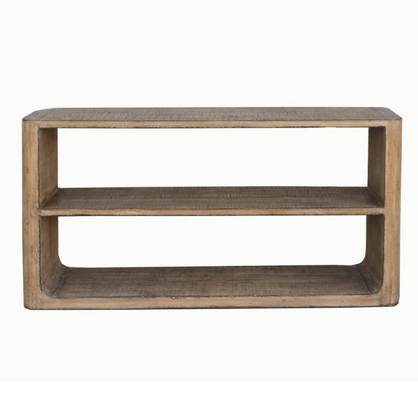 Benzara Roki Sofa Console Table W 2 Shelf 60 Inch Natural Brown Pine Wood Top -BM326589