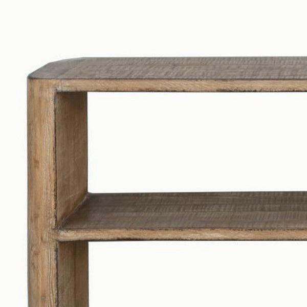 Benzara Roki Sofa Console Table W 2 Shelf 60 Inch Natural Brown Pine Wood Top -BM326589