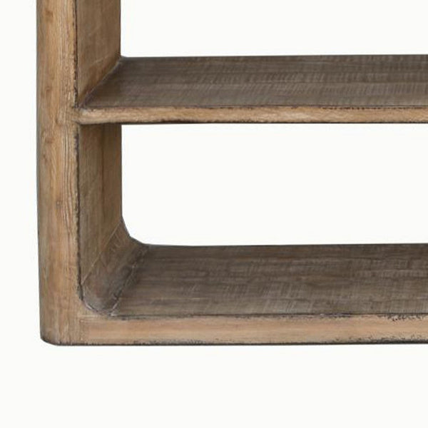 Benzara Roki Sofa Console Table W 2 Shelf 60 Inch Natural Brown Pine Wood Top -BM326589