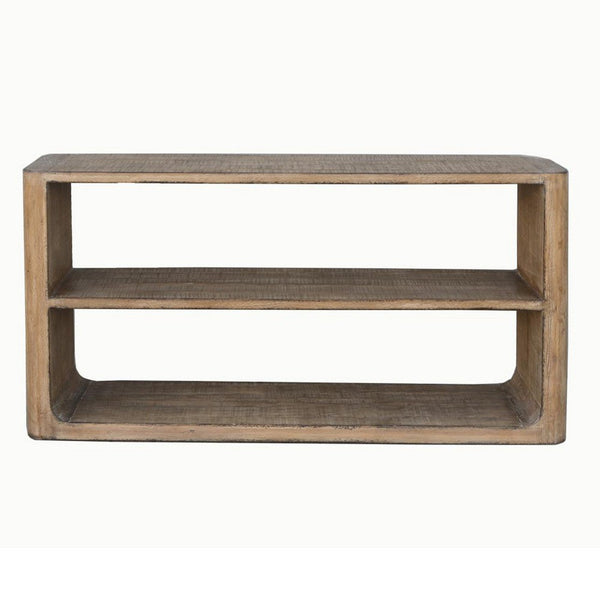 benzara Roki Sofa Console Table w 2 Shelf 60 Inch Natural Brown Pine Wood Top -BM326589