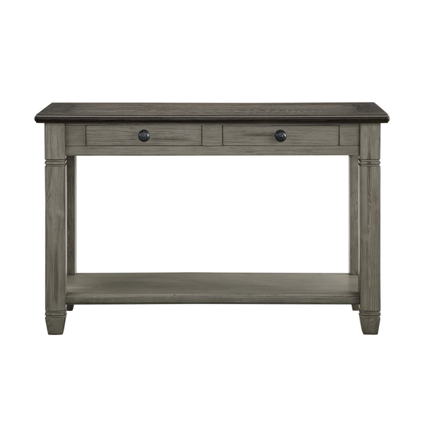 Benzara Rome 48 Inch Sofa Table Rectangular 2 Drawers Brown Gray Solid Wood - BM314415
