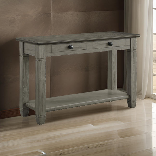 benzara Rome 48 Inch Sofa Table Rectangular 2 Drawers Brown Gray Solid Wood - BM314415