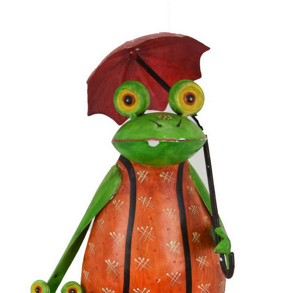Benzara Rookie Outdoor Painted Frogs Orange Green Brown Metal 32 Inch -BM324574
