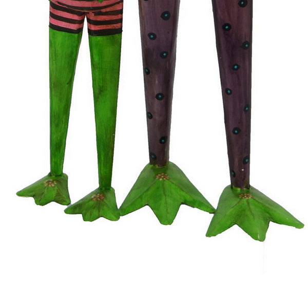 Benzara Rookie Outdoor Painted Frogs Orange Green Brown Metal 32 Inch -BM324574