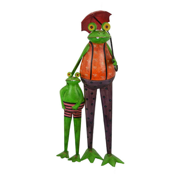 Benzara Rookie Outdoor Painted Frogs Orange Green Brown Metal 32 Inch -BM324574