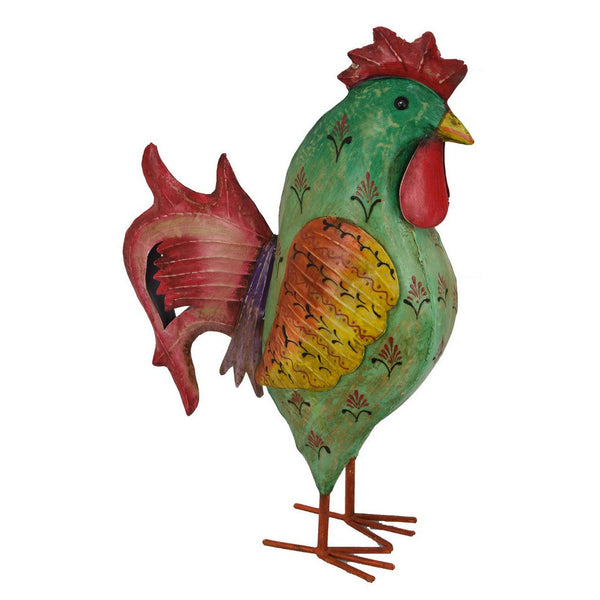 Benzara Rookie Painted Rooster Garden Decor Green Red Yellow Metal 26 Inch -BM324573