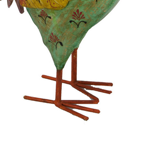 Benzara Rookie Painted Rooster Garden Decor Green Red Yellow Metal 26 Inch -BM324573