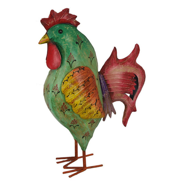 benzara Rookie Painted Rooster Garden Decor Green Red Yellow Metal 26 Inch -BM324573