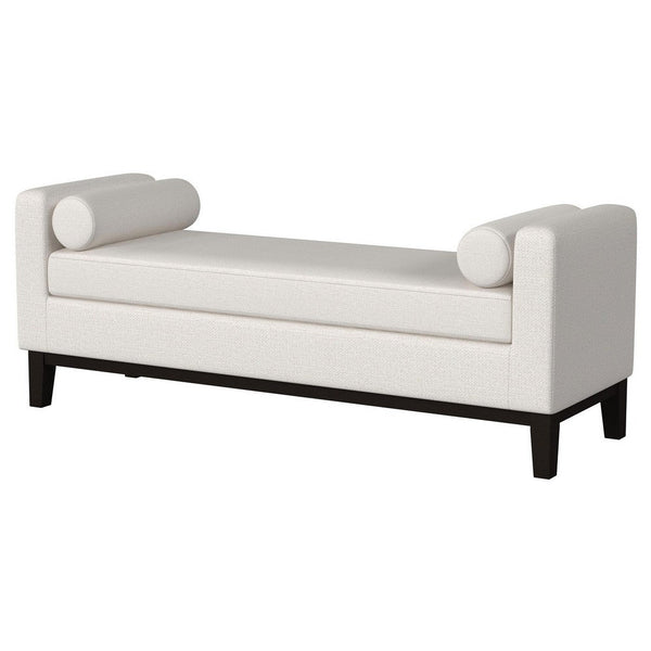 Benzara Rosana Accent Bench Beige Fabric 2 Round Bolster Pillows 64 Inch -BM329653