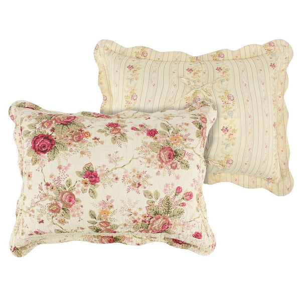 Benzara Rosle 3 Piece King Bedspread Set Floral Print Scalloped Cream Pink - BM281989