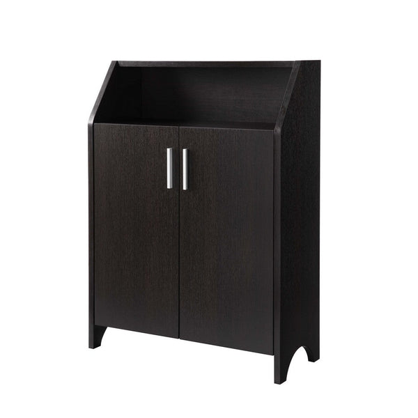 Benzara Ross Shoe Cabinet 2 Doors Open Top Shelf Red Cocoa Brown Finish -BM324285
