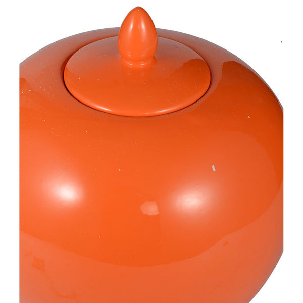 Benzara Round Ceramic Lidded Bellied Jar Orange - BM180941