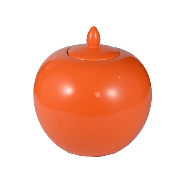 Benzara Round Ceramic Lidded Bellied Jar Orange - BM180941