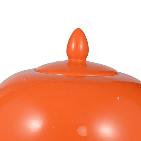 Benzara Round Ceramic Lidded Bellied Jar Orange - BM180941
