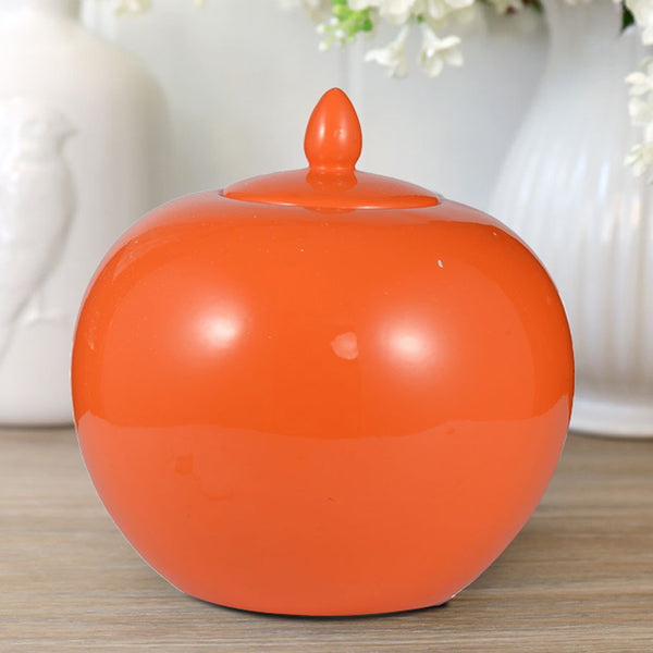 benzara Round Ceramic Lidded Bellied Jar Orange - BM180941
