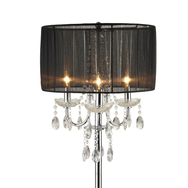 Benzara Round Fabric Wrapped Floor Lamp With Crystal Inlay Gray And Silver - BM220568