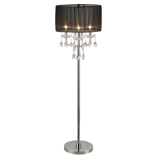 benzara Round Fabric Wrapped Floor Lamp with Crystal Inlay Gray and Silver - BM220568
