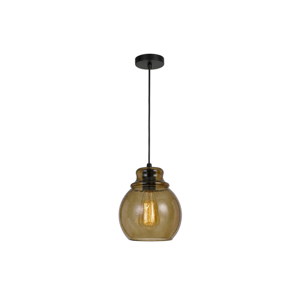 benzara Round Glass Shade Pendant Lighting with Canopy and Hardwired Switch Brown - BM224633