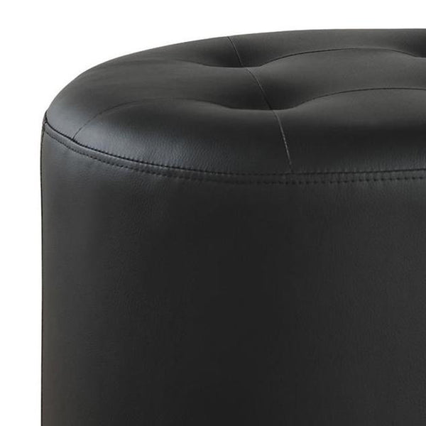 Benzara Round Leatherette Swivel Ottoman With Tufted Seat Black - BM206529