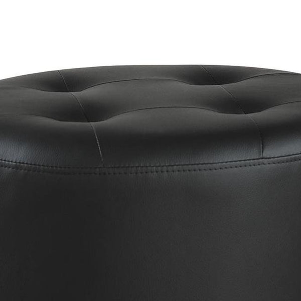 Benzara Round Leatherette Swivel Ottoman With Tufted Seat Black - BM206529
