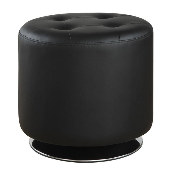 benzara Round Leatherette Swivel Ottoman with Tufted Seat Black - BM206529