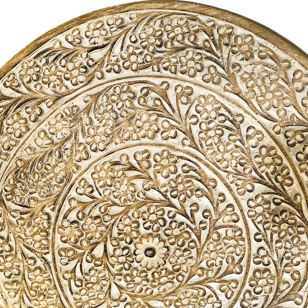 Benzara Round Mango Wood Decorative Carved Turntable Lazy Susan With Filigree Engraving Brown - UPT-214884