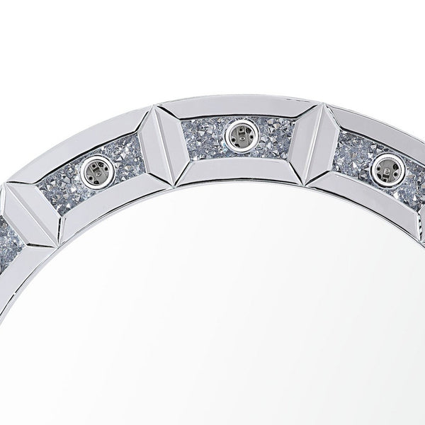 Benzara Round Mirror Panel Wall Decor With Light Function And Faux Diamond Silver - BM225874