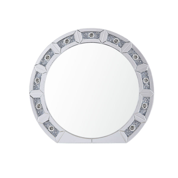 benzara Round Mirror Panel Wall Decor with Light Function and Faux Diamond Silver - BM225874