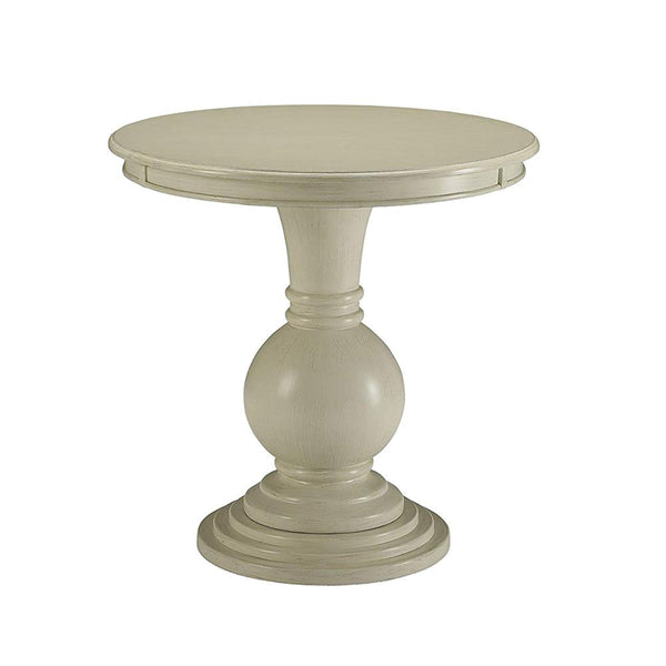 Benzara Round Shape Wooden Accent Table With Pedestal Base Antique White - BM154577