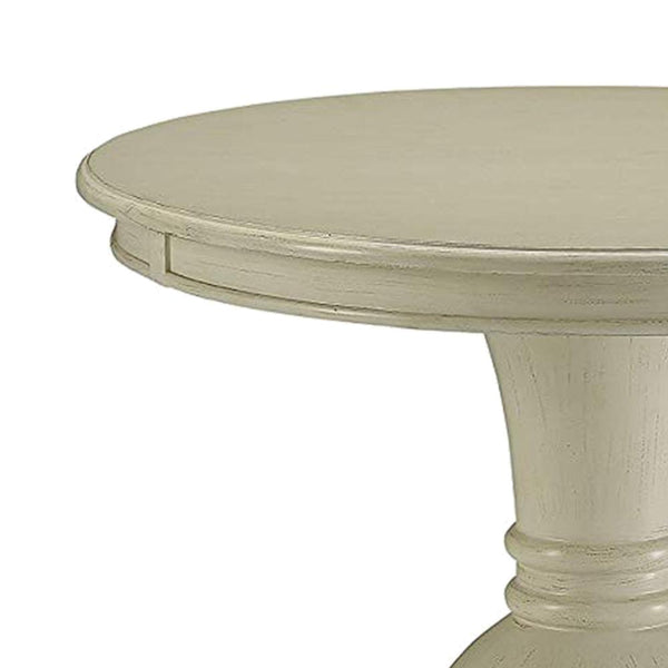 Benzara Round Shape Wooden Accent Table With Pedestal Base Antique White - BM154577