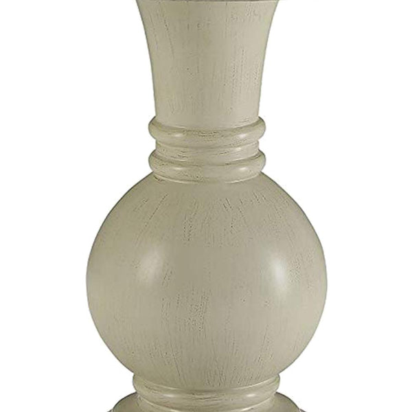 Benzara Round Shape Wooden Accent Table With Pedestal Base Antique White - BM154577