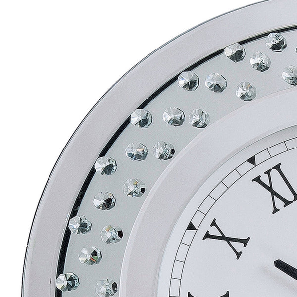 Benzara Round Shaped Wall Clock With Faux Crystals Inlay White - BM185415