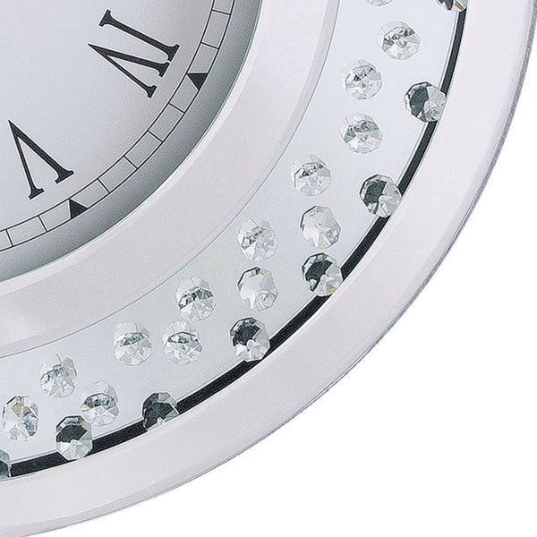 Benzara Round Shaped Wall Clock With Faux Crystals Inlay White - BM185415
