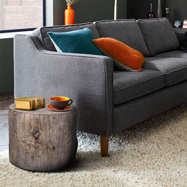 benzara Round Tree Stump Cement Stool Weathered Brown - BM158297