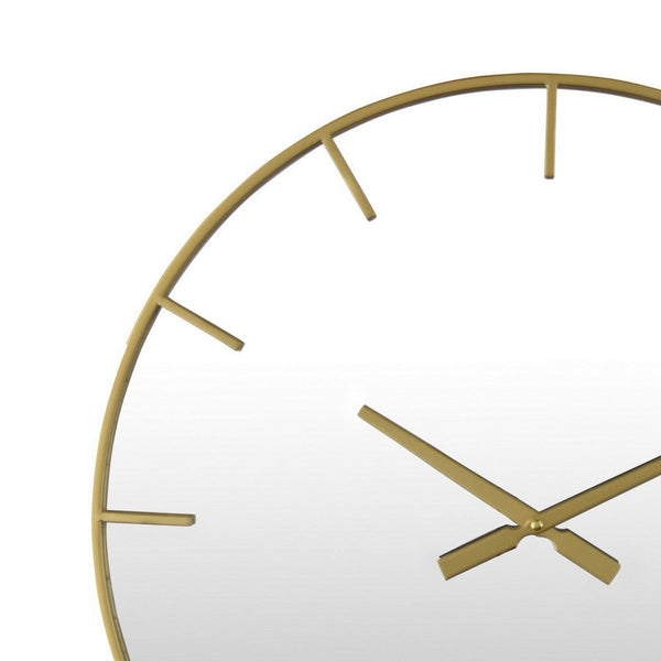 Benzara Round Wall Clock With Mirror Finished Face 24 Inch Gold Metal Frame -BM324545