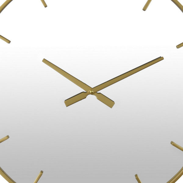 Benzara Round Wall Clock With Mirror Finished Face 24 Inch Gold Metal Frame -BM324545
