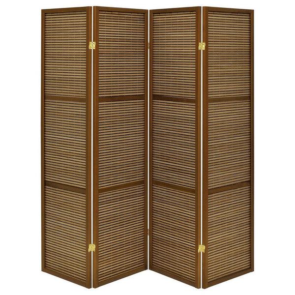 Benzara Rown 4 Panel Foldable Privacy Screen Bamboo Brown Pine Wood 70 Inch -BM329103