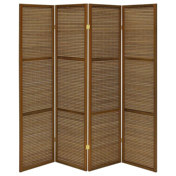 Benzara Rown 4 Panel Foldable Privacy Screen Bamboo Brown Pine Wood 70 Inch -BM329103