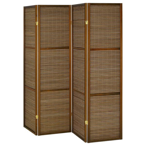 Benzara Rown 4 Panel Foldable Privacy Screen Bamboo Brown Pine Wood 70 Inch -BM329103