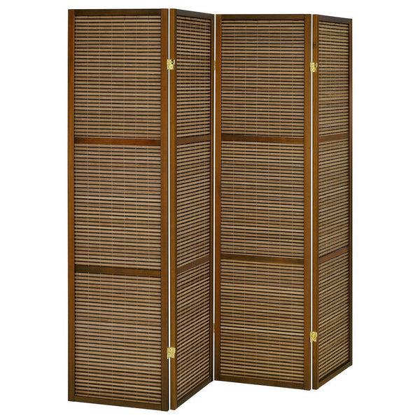 benzara Rown 4 Panel Foldable Privacy Screen Bamboo Brown Pine Wood 70 Inch -BM329103