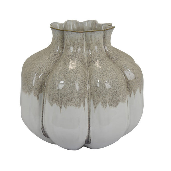 Benzara Roxy Rounded Vase With Scalloped Rim Multi Colored Ceramic 11 Inch -BM330159